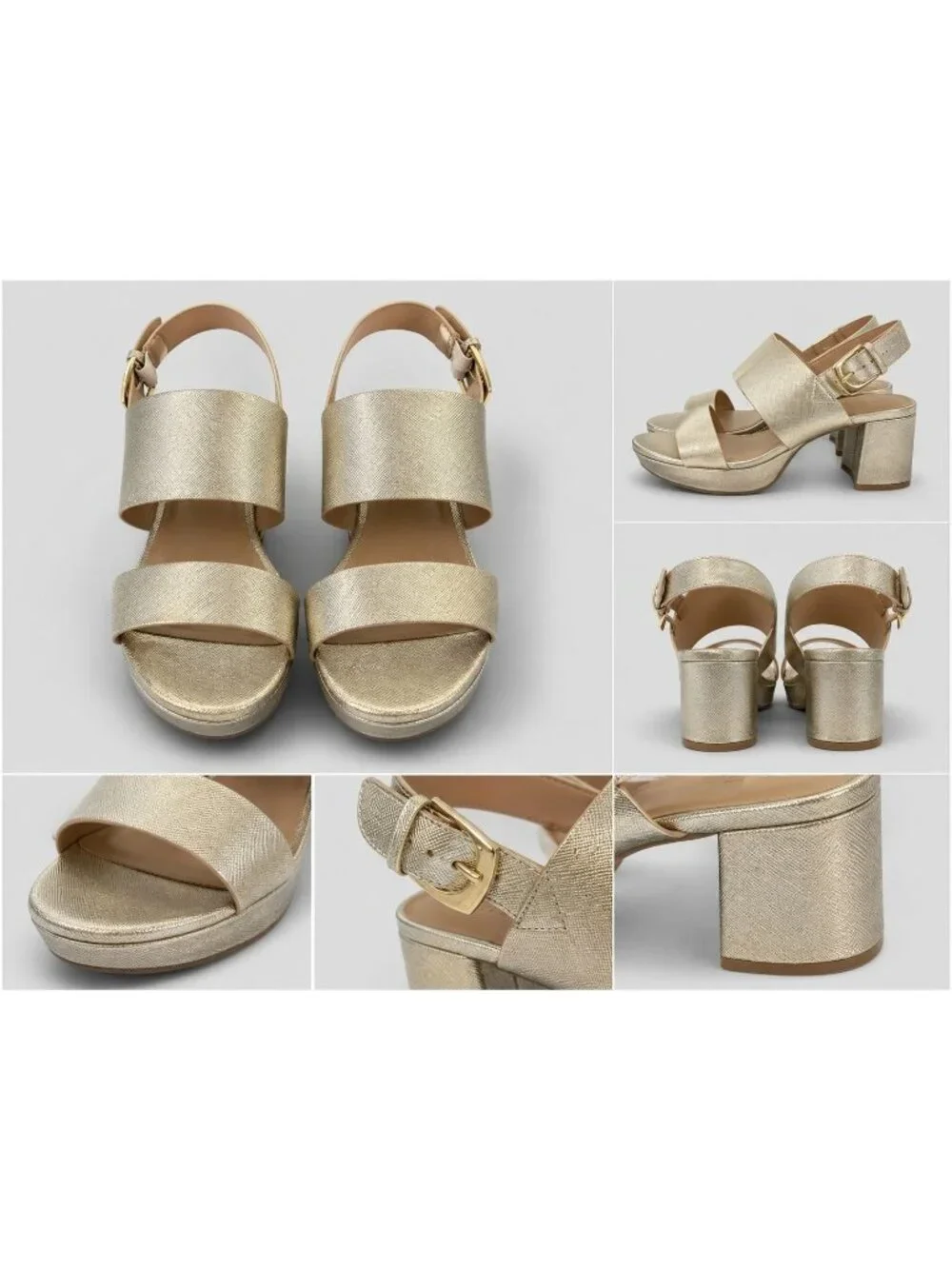 Aerosoles Camilia Platform Sandals Women's Size 7 Gold Metallic Textured EUC